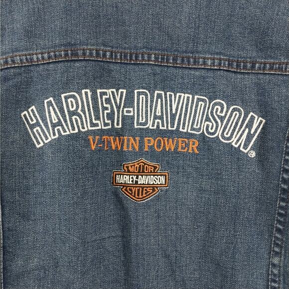 HARLEY DAVIDSON! BACK BIG EMBROIDERED LOGO CLASSIC BLUE DENIM JEAN JACKET! SZ 1X - Picture 5 of 10